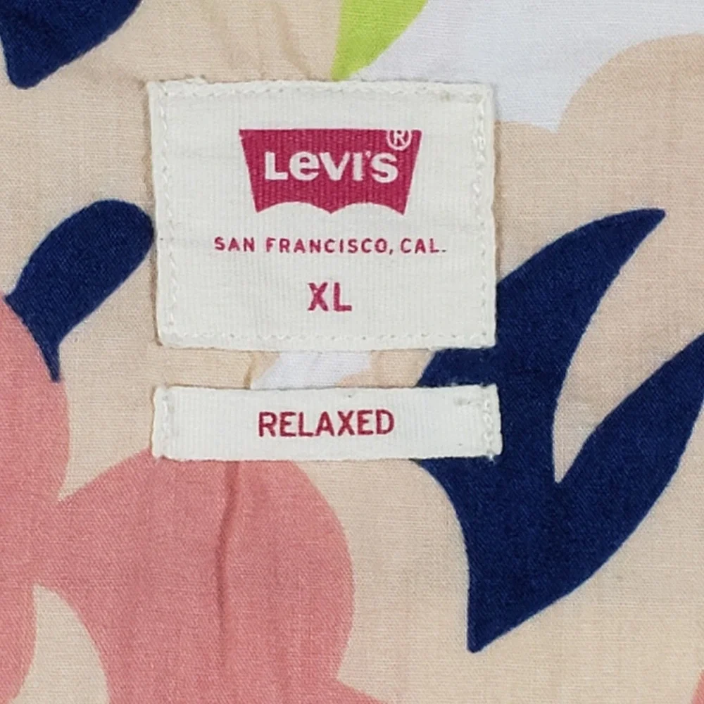 Levi's Shirt XL Pink Green Floral Tropical Viscose Cotton Blend Cabanacore‎ EUC